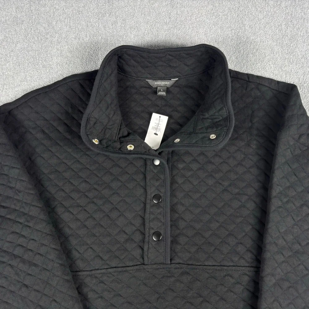 NWT Banana Republic Quilted Pullover Black Men's L Snap Front $75